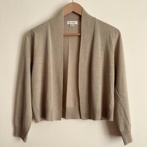 Calvin Klein Beige w/ Gold Shimmer Cropped Bolero Cardigan Size L